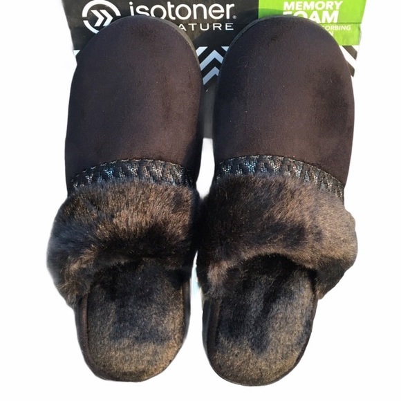 Isotoner Black Microsuede Slippers! NEW! - Picture 2 of 10